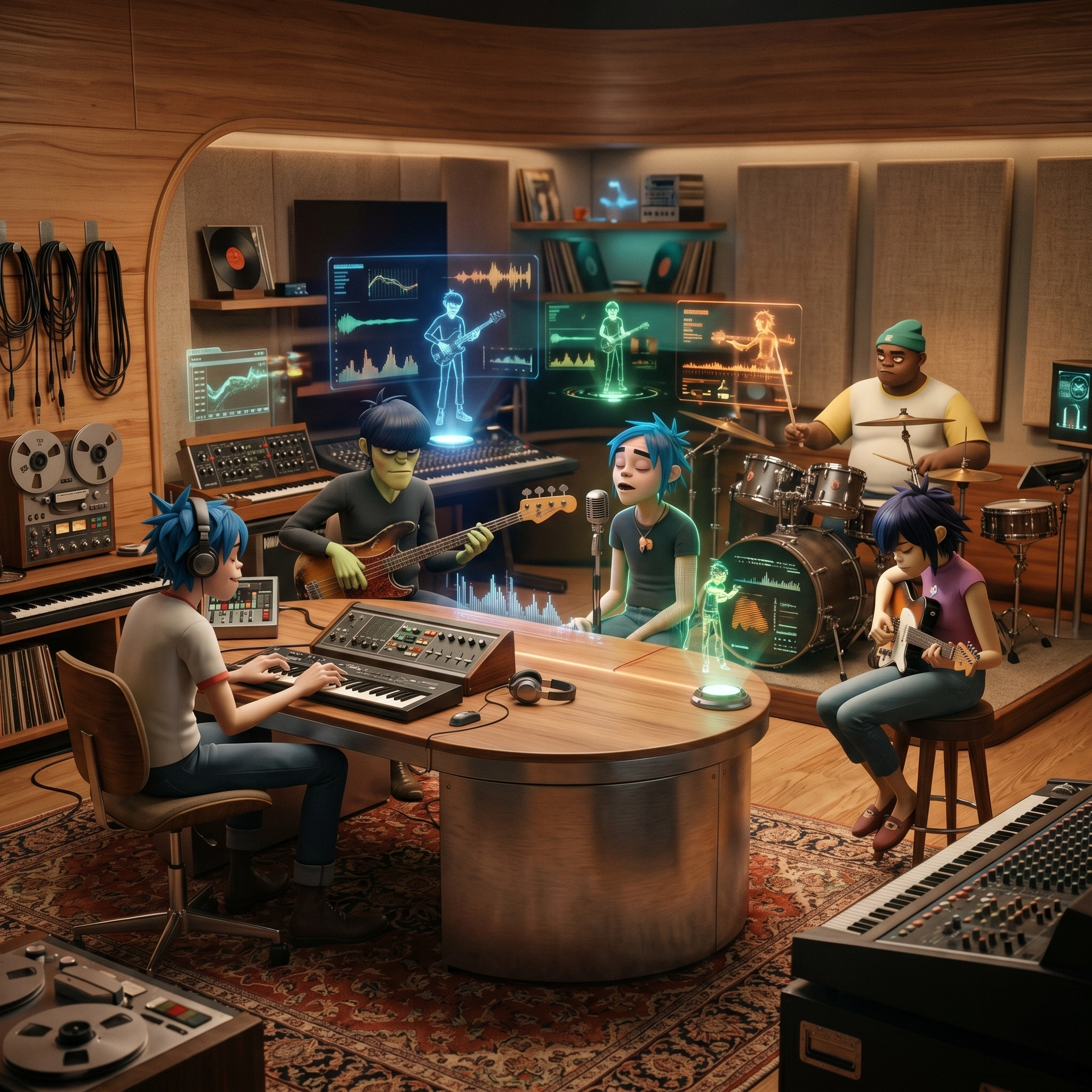 Ilustración sobre Gorillaz Y La Creatividad Remota  Una Banda Virtual Que Nos Hace Pensar - Not a Bot Agency, talento tecnológico LATAM.