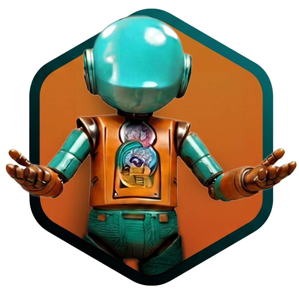 Bot de IA en oficina retro-futurista de Not a Bot Agency. Talento IT Remoto.